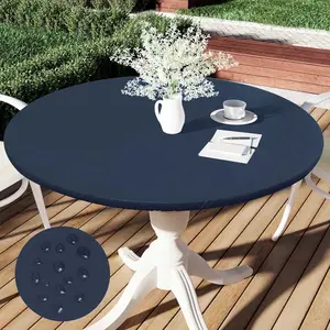 1pc Round Solid Table Cover, Vinyl Waterproof Oil-Resistant Easy-Clean, Non-Slip Tablecloth, Elastic Band Flannel Backing, Indoor Outdoor Use