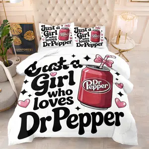 Pepper Sweet Drink Cola Design Print Quilt, Perfect for Girls' Bedroom Decor Gift, Includes 1 Quilt and 1 or 2 Coreless Pillowcases