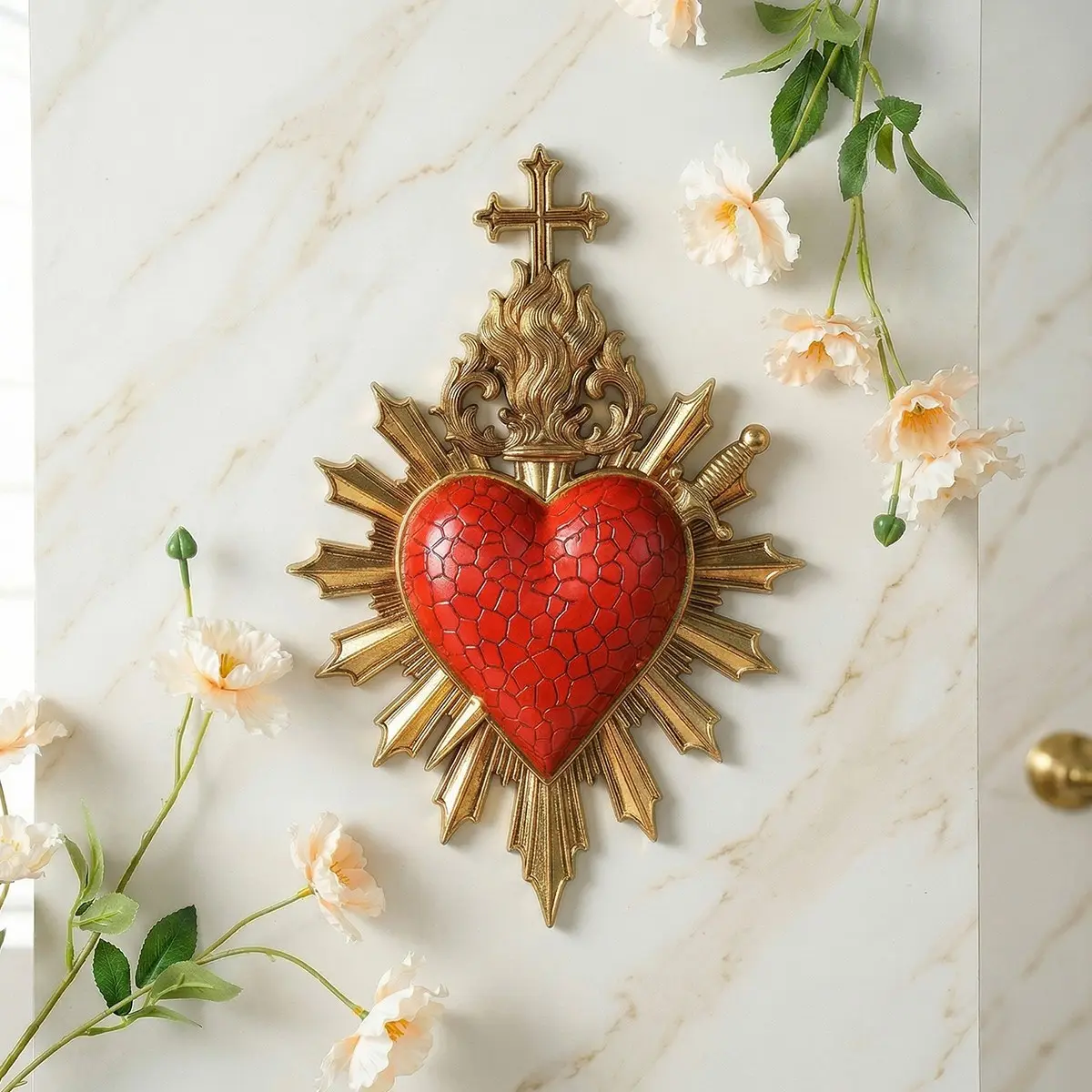 Elegant Heart Flame Arrow Hanging Wall Decor, Hanging Room Decor, Resin Handmade Craft, Decorative Hanging Piece, European Style Home Hotel Religious Photography Decoration