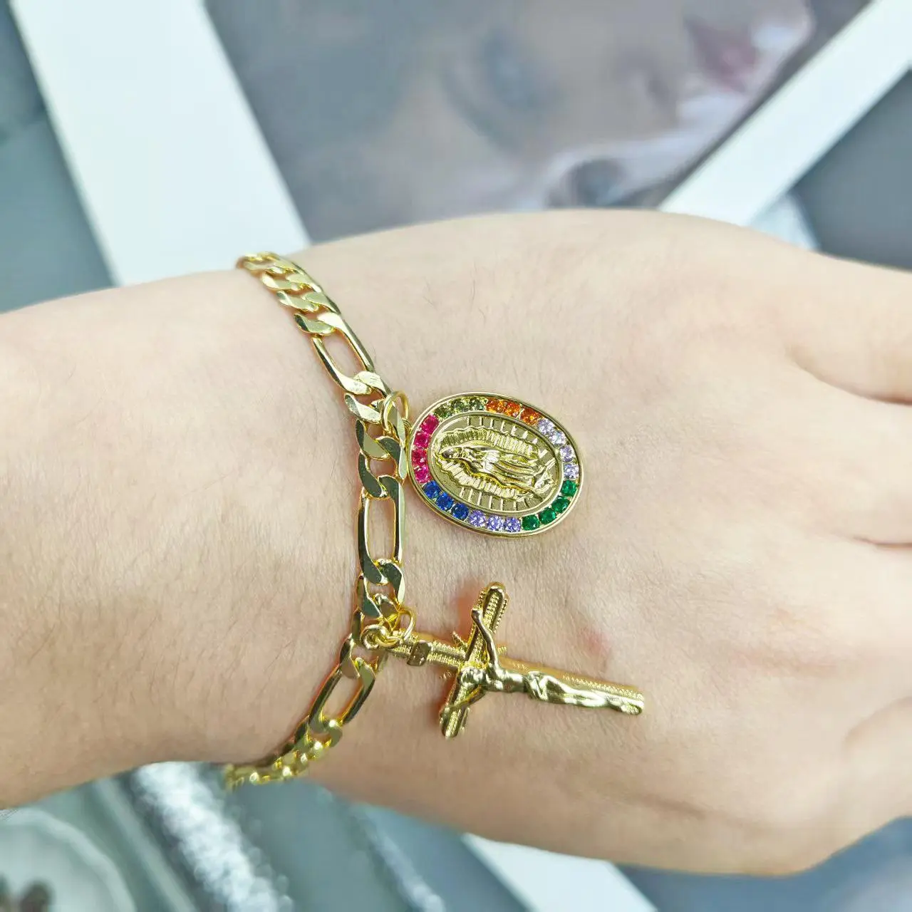Virgin Mary Bracelet 14K Gold Plated Virgen De Guadalupe Coin Pendant Religious Jewelry Women Catholic Protection Gift Medalla Elegant Personalized bracelets for women