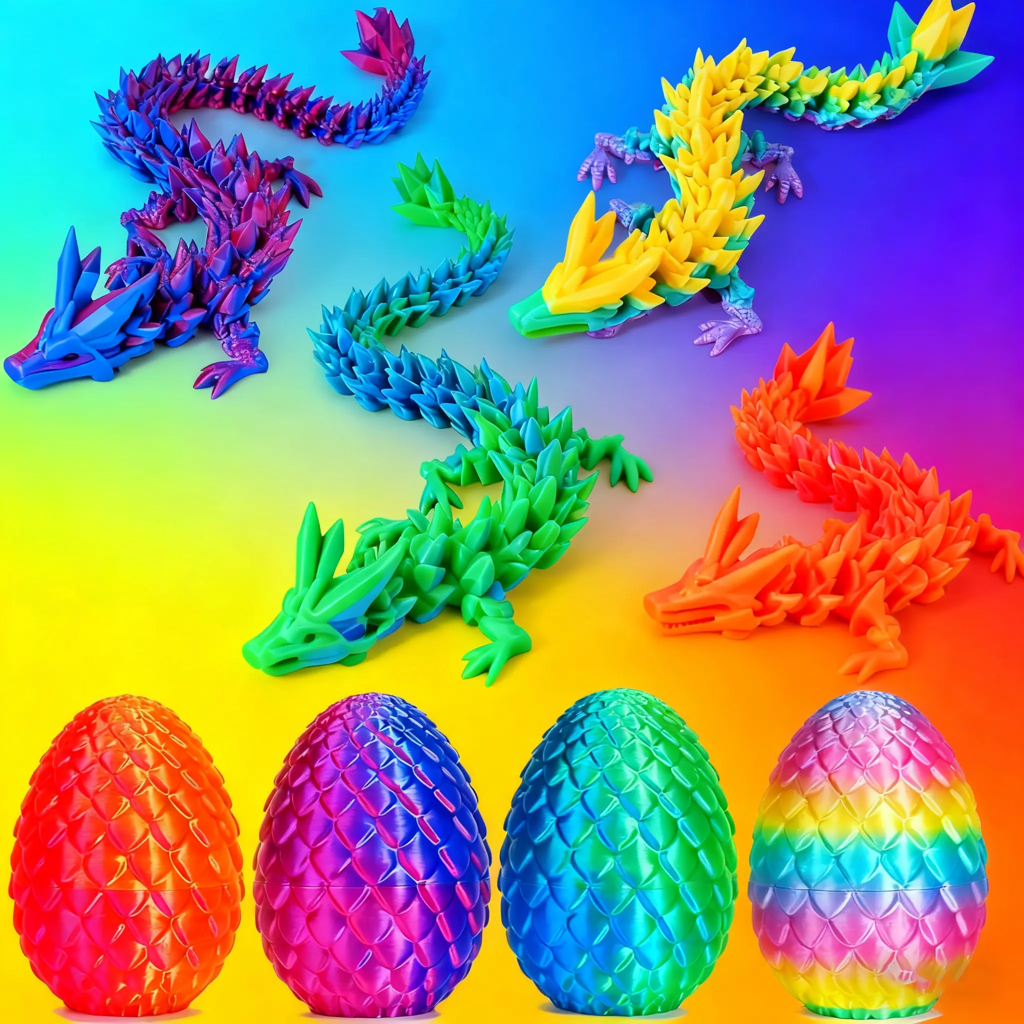 Spooky 4PCS 3D Printed Dragon Eggs Articulated Crystal Dragon Halloween Boo Basket Christmas Gift Decorative Figurines Decorative Figurines