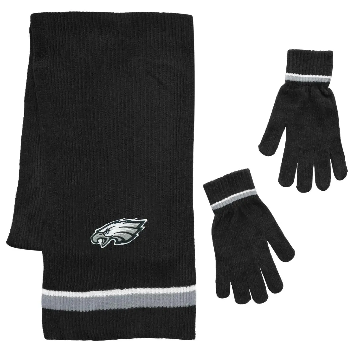 Philadelphia Eagles Durable Chenille Scarf-and-Glove Set, Easy Setup and Storage Fashion Accessory Gift for Sports Enthusiasts, Gloves, Unique, Graphic, Game Day, Unisex, Team Logo, Football Fashion