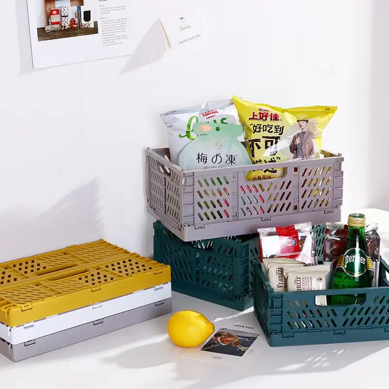 Large Thick Smooth Plastic Stackable Hollow Storage Basket - Foldable, Versatile Organiser for Kitchen Decor, Household Refrigerator & Snack Storage