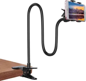 Gooseneck Bed Phone Holder, Flexible Long Arm Clip On Cell Phone Stand with 360° Adjustable Clamp Mount for Bed, Desk, Headboard & Nightstand, Hands Free Lazy Phone Holder Compatible with 4-7 Inch iPhone, Samsung & Smartphones