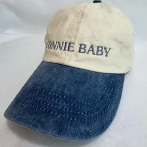 Connie Baby Dad Cap - Beige and Navy Blue Hat with "CONNIE BABY" Embroidery