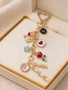 MAMA Heart Charm Keychain | Handmade 10-Piece Cluster