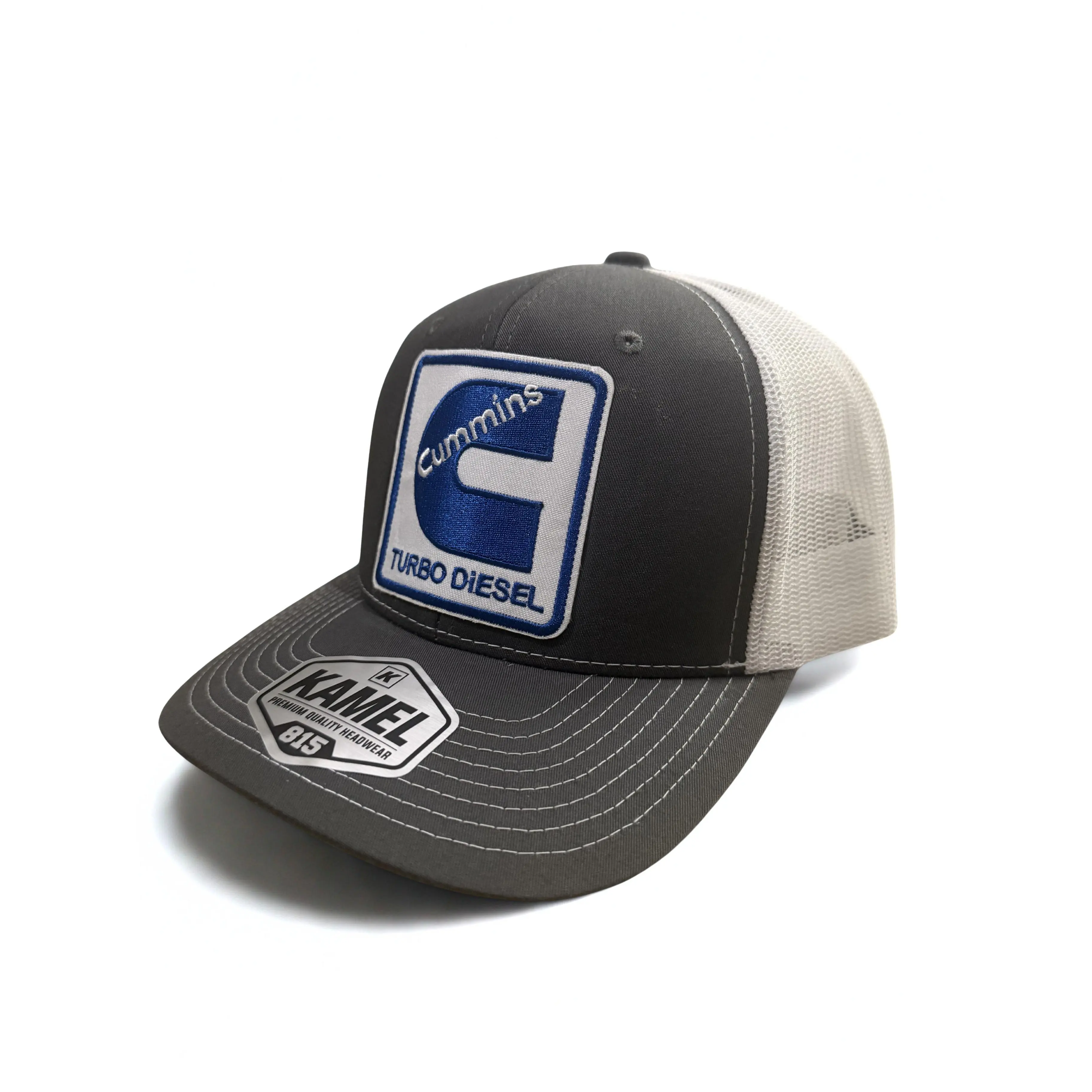Cummins Turbo Diesel Blue Embroidered Logo Snapback Hat Gray White Adjustable Cap