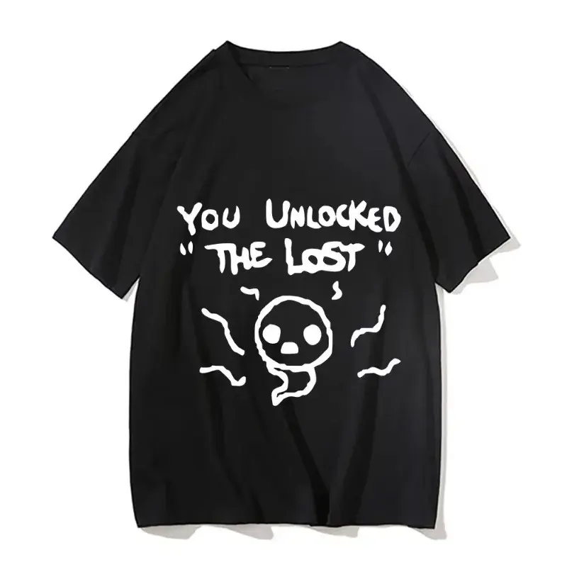 Men's Oversized Short-Sleeve Jewel Neck Cotton Knit Graphic T-Shirt - "The Binding of Isaac" Print, Breathable, Machine-Washable, 4 Seasons Casual Menswear Top Tees Crewneck