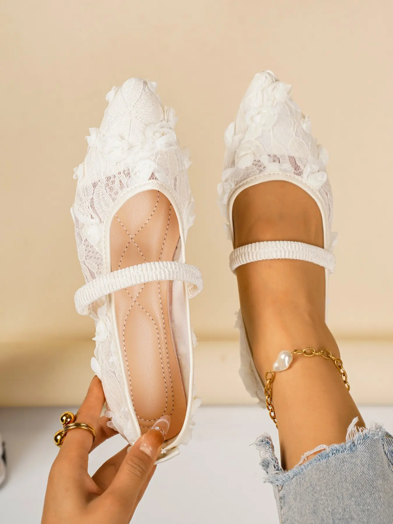 Women's Fashion Lace Casual Flat Shoes, Embroidered Rose Design, Breathable Mesh, Elastic Strap, Elegant and Comfortable, Spring Summer Date Commute