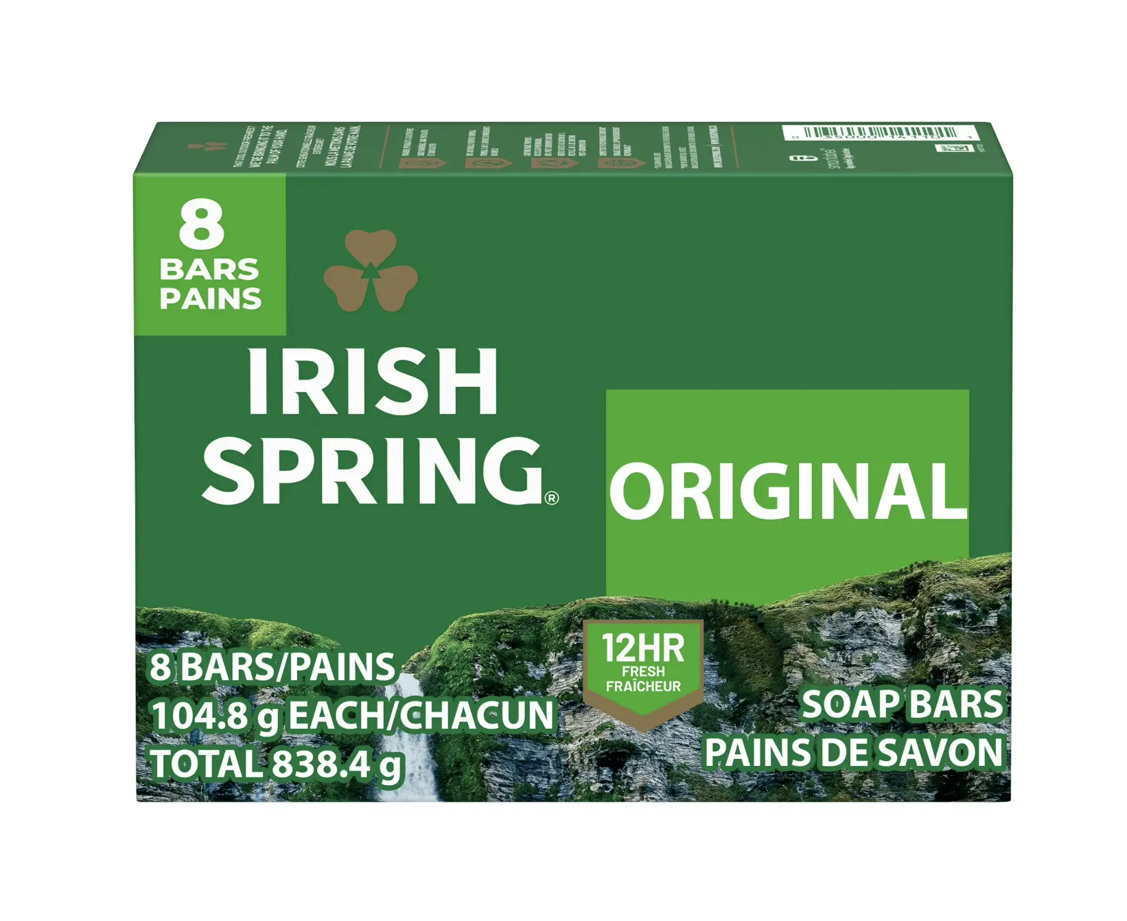 Irish Spring Original Deodorant Bar Soap for Men, With Flaxseed Oil, 3.7 oz Bar (8 Pack)