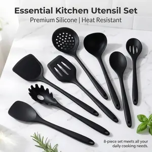8-piece heat-resistant silicone kitchen utensil set, non-stick cooking tools, durable spatula and spoon set, suitable for everyday cooking.