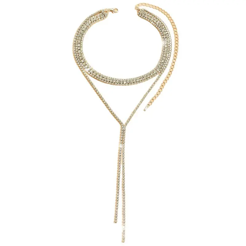 Necklace, Fashionable Light Luxury Exquisite Long Diamond-encrusted Tassel Y-shaped Chain Women's Versatile Necklace