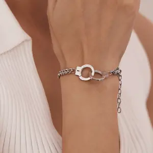 Trendy personalized stainless steel handcuff bracelet, simple and versatile titanium steel jewelry for couples