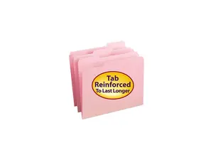 Smead 12634 File Folders, 1/3 Cut, Reinforced Top Tab, Letter, Pink, 100/Box