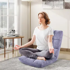Adjustable Padded Floor Lounger, Ergonomic Back Support Chair Ideal for Gaming & Reading – Light Gray