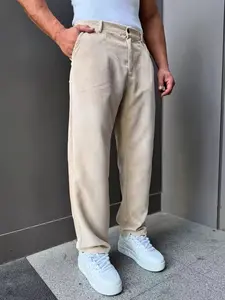 Men's Vintage Corduroy Work Pants, Formal Style Straight Leg Trousers, Casual Fitted Button Fly Plain Design, All Seasons Wear