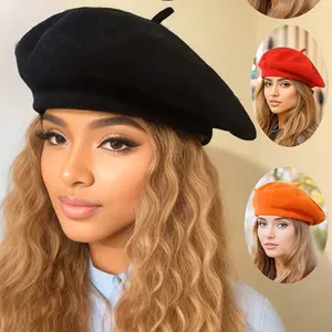 Autumn And Winter Women's Acrylic Knitted Warm Berets in Black Red & Orange Colors