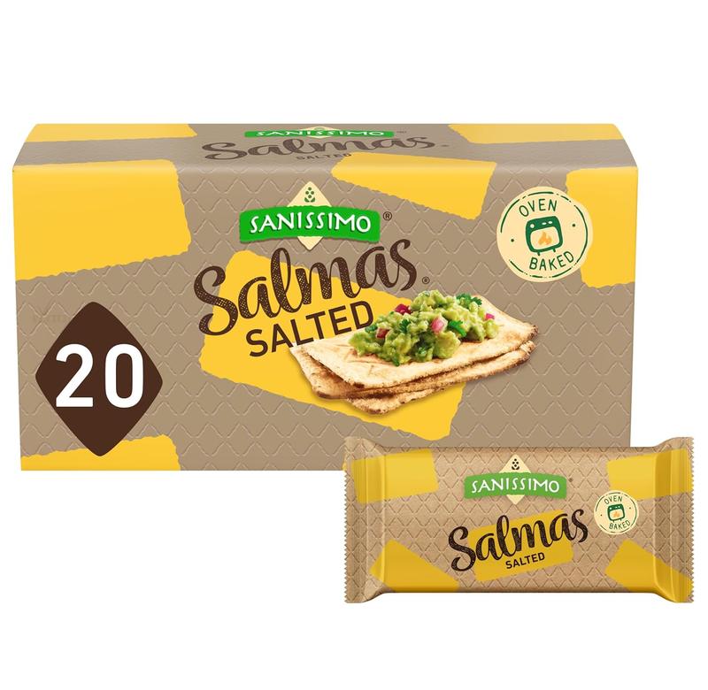 Sanissimo Salmas Salted, 20 packs of 3 Crackers, Oven Baked Corn Crackers, Gluten Free, Non GMO, Kosher Certified