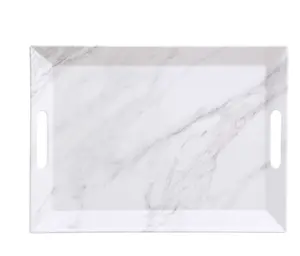 Marble Print Serving Tray with Handles Rectangle Melamine Decorative Food Serving Tray