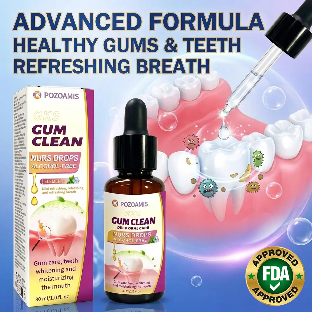 POZOAMIS Gum Clean Deep Care Essence, Alcohol-Free Mint Serum Drops, Protect & Nourish Sensitive Gums, Teeth Whitening Treatment, Relieve Dry Mouth & Bad Breath, Best Daily Oral Care Routine for Fresh Smile, 1.0 fl oz Bright Dropper Gentle Cleanser