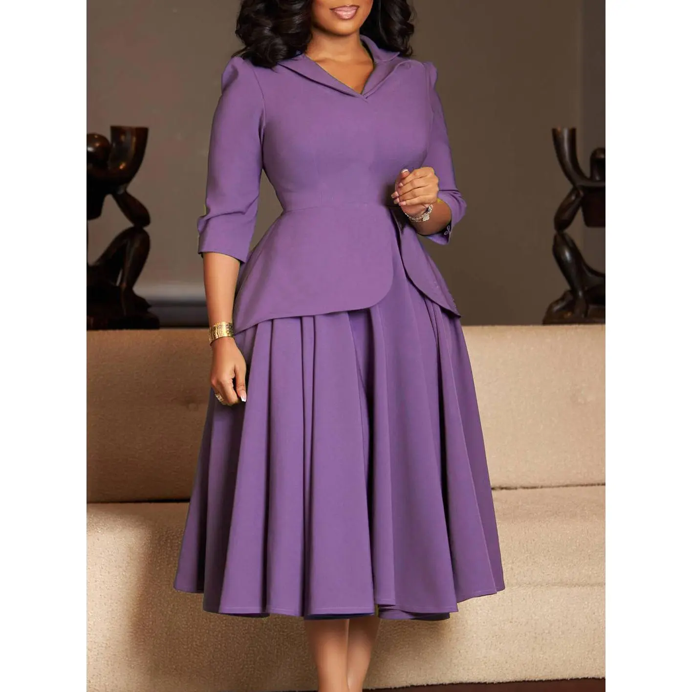 D3351 Plus Size Women's Purple Blazer Dress Peplum Waist Pleated Midi Formal Church Work Dress with D3351 Plus Size Women's Purple Blazer Dress Peplum Waist Pleated Midi Formal Church Work Dress with