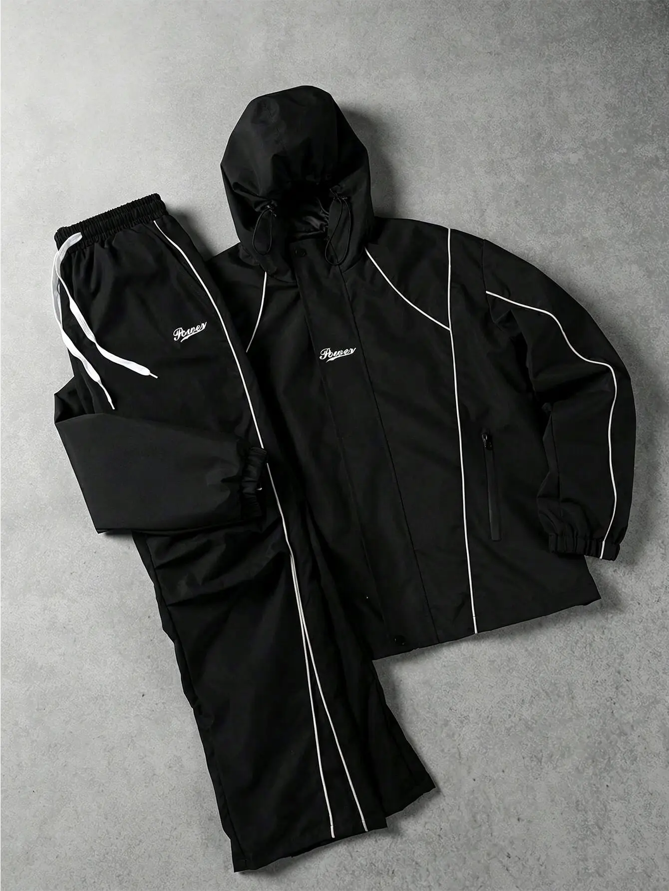 Men’s Streetwear 2-Piece Tracksuit Set, Hooded Windbreaker Jacket & Wide Leg Trousers with Contrasting Line Design, Lightweight Wind-Resistant for Urban Hangouts & Sports
