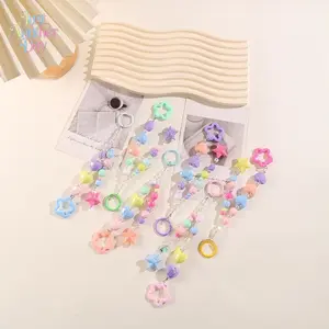 6-pcs Kawaii Macaron Color Beaded Phone Chain, Pastel Star & Heart Beaded Strap, Cute Y2K Style Phone Lanyard, Versatile Keychain & Bag Charm Accessory for Women & Teens
