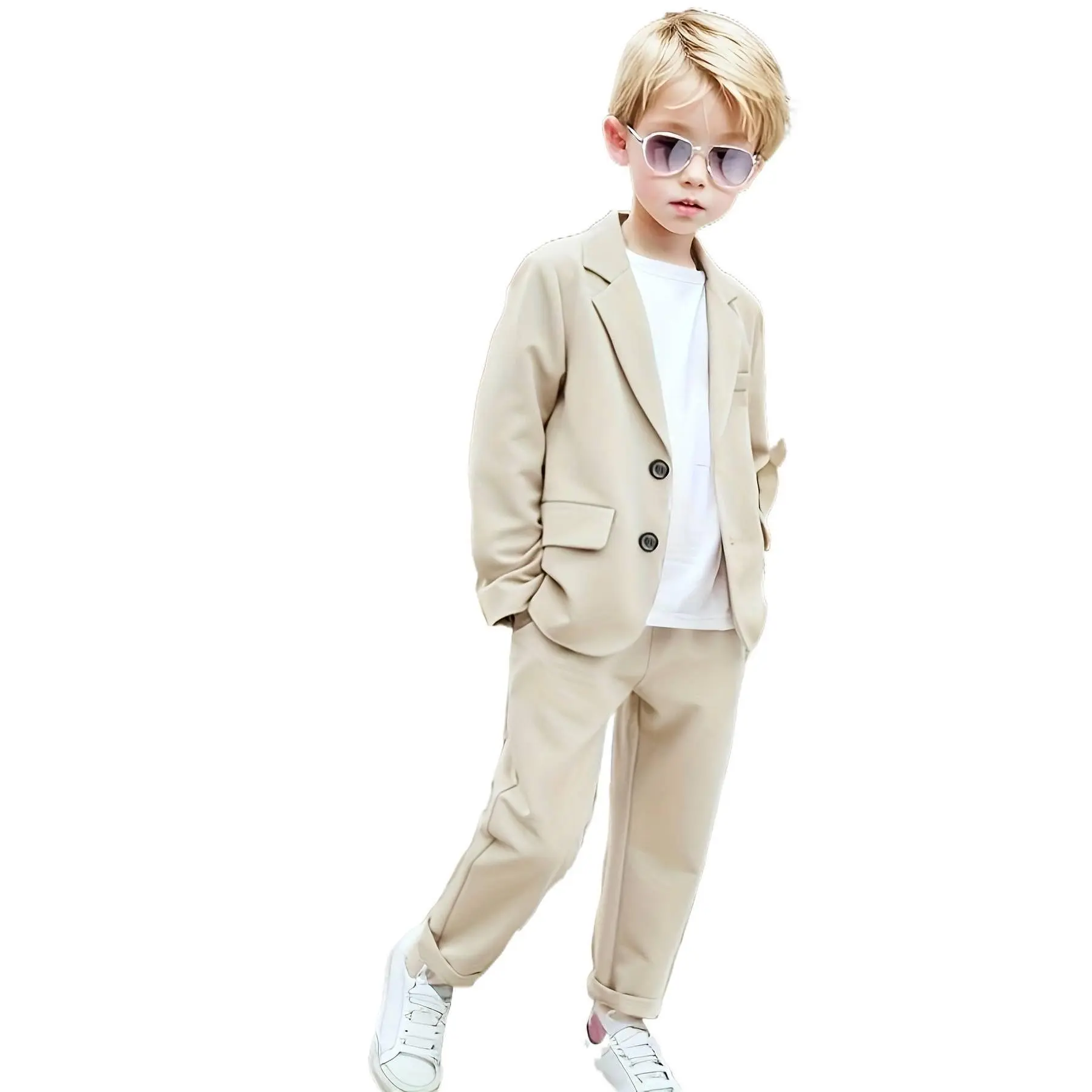 Button Up Boys' 2-Piece Korean Style Suit Set - Solid Blazer and Pants, Formal Wear for Medium & Large Kids, Button Up Boys' Suits