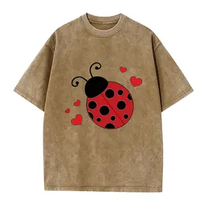 Women's Casual Short Sleeve T-Shirt - Cute Ladybug & Hearts Graphic Print, Soft Stretch Round Neck Tee, Retro-Inspired All-Season Comfort, Machine Washable, Multi-Color