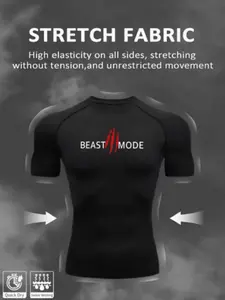 Men's Quick-Dry Moisture-Wicking Compression Shirt, High Stretch Breathable Fabric, Geometric Pattern, Portable Durable Sports Wear