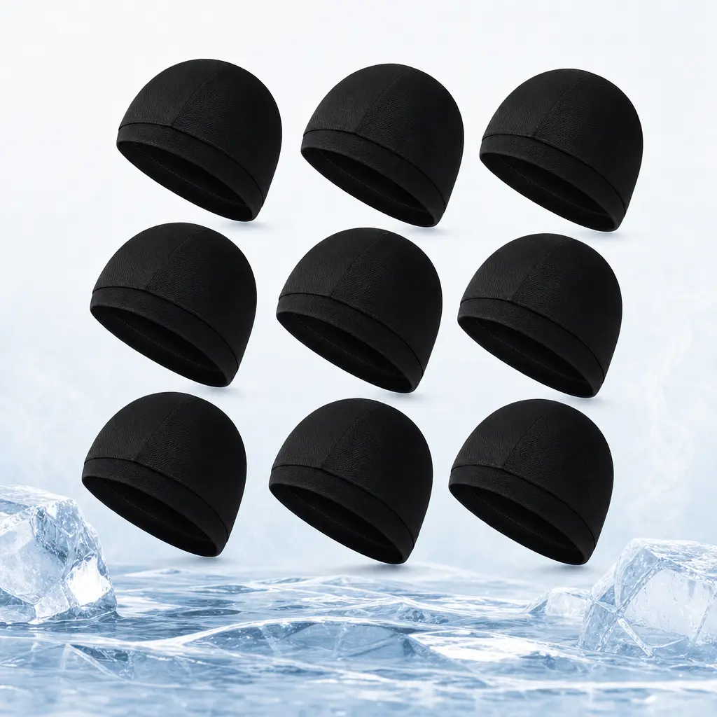[9-Pack] Adults' Multifunctional Cycling Skull Caps - 20.5 In/52 cm Polyester Sweat Wicking Beanie, Breathable Cooling Helmet Liner, Sport Style Hat for Motorcycle, Gym