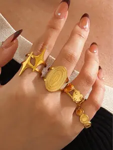 Star & Heart Ring Set for Women Geometric Stackable Rings Elegant Fashion Jewelry