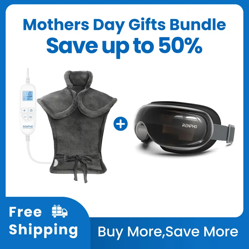 RENPHO Gift Bundle Eyeris 3 Eye Massager with Heat and Cooling & Back Heating Pad, Relaxation for Eye and Back, Birthday Gifts for Women Men Family Valentines Day Gift Choice for Man Women