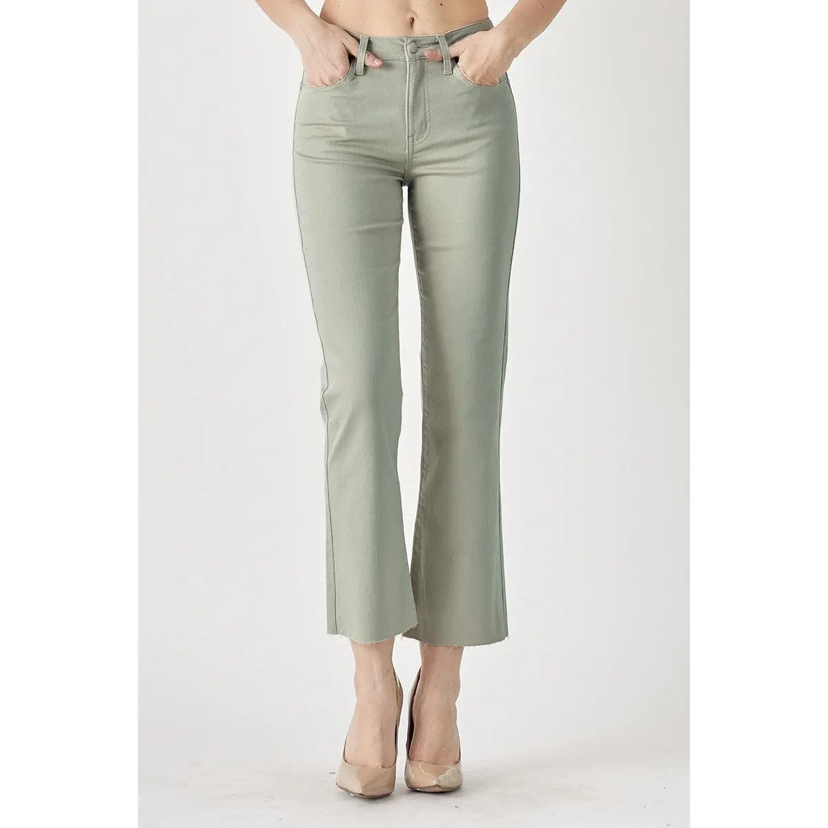 Risen Mid Rise Straight Leg Sage Jeans