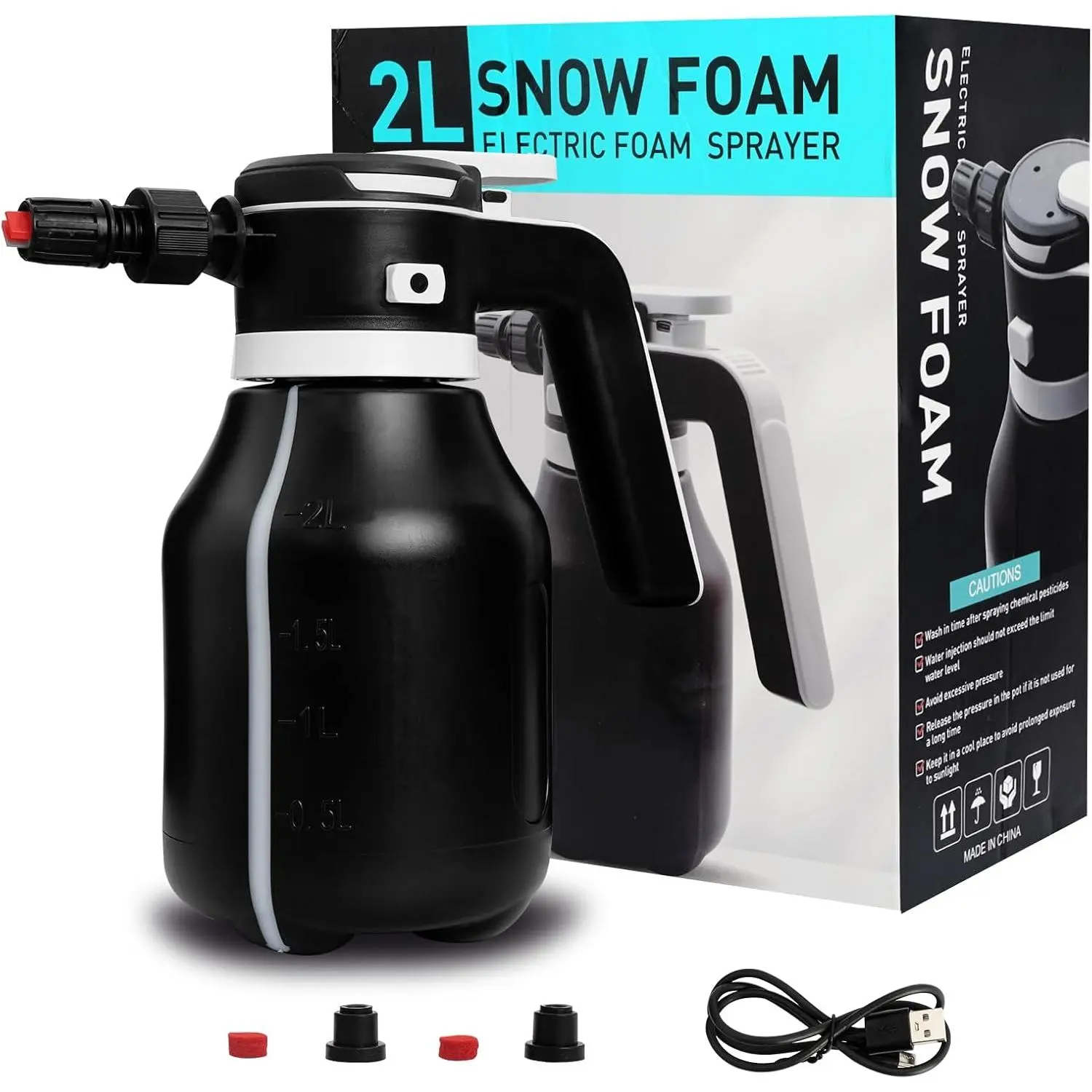 2L Portable Rechargeable Cordless Pressurized Electric Foam Sprayer - Easy-to-Clean, Acid-Resistant for Car Wash Detailing, Garden (Black)
