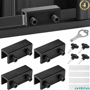 4 Pack Sliding Security Window Locks with Hex Keys, 3 Inch Aluminum Window Locks for 3/16-3/5 Track, Adjustable Window Opener Stoppers for Child Home Safety, Black