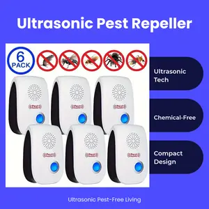 6 Pack Indoor Ultrasonic Plug-in Pest Repellent Electronic Repeller for Insects Roaches Spider Ant Bug Mosquito Mouse Protection for House Kitchen Garage Warehouse