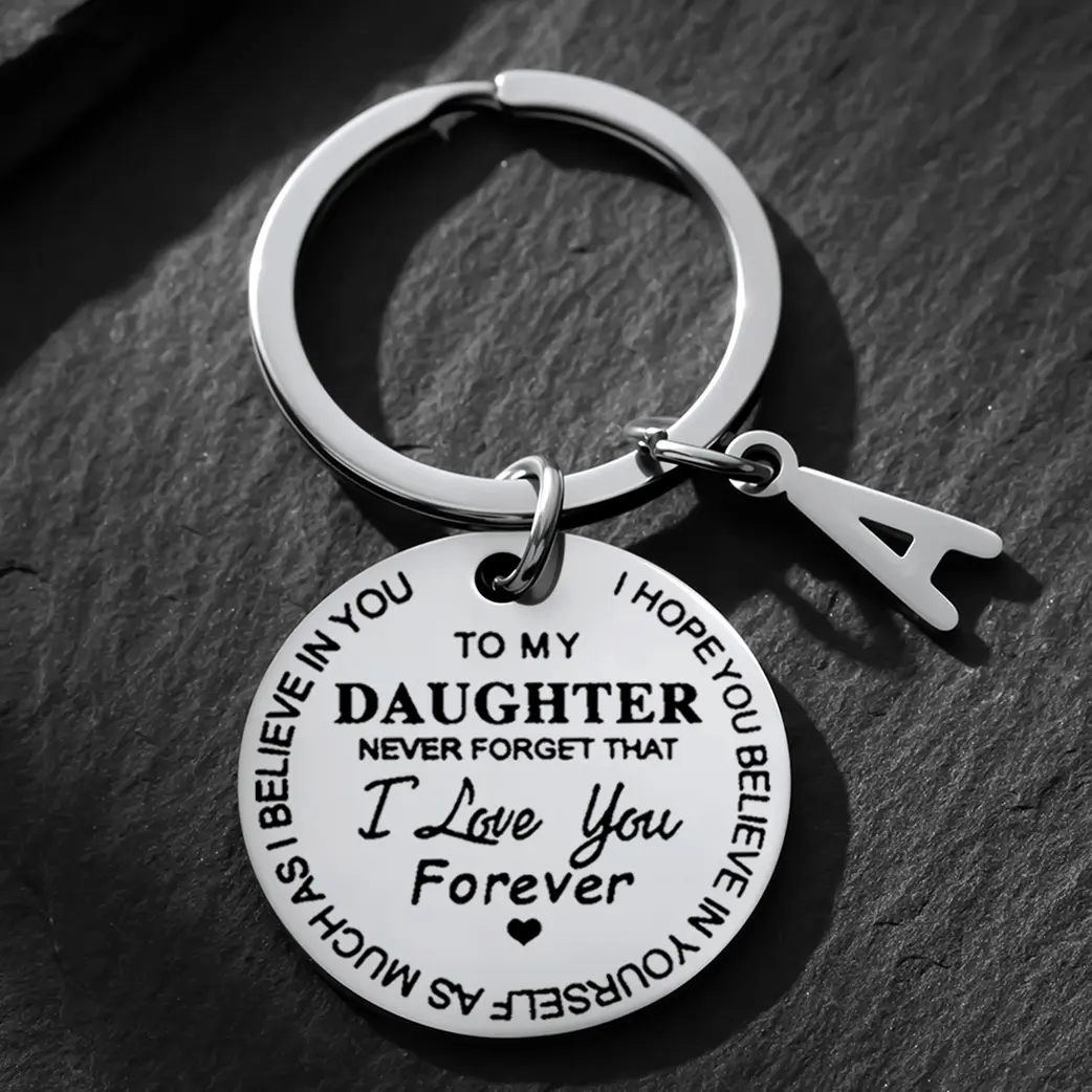 Tarnish-Free Engraved Custom Personalized Initials Keychain - Inspirational Gift For Daughter From Mom & Dad - "Never Forget I Love You" - Perfect For Christmas, Birthday, Custom Keychain, Personalized Keychain