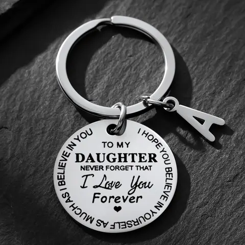 Tarnish-Resistant Stainless Steel Engraved Statement Keychain - Custom Initials, "Never Forget I Love You" - Inspirational Gift For Daughter From Mom-Dad - Ideal For Christmas, Birthday, Engraved Statement Keychains
