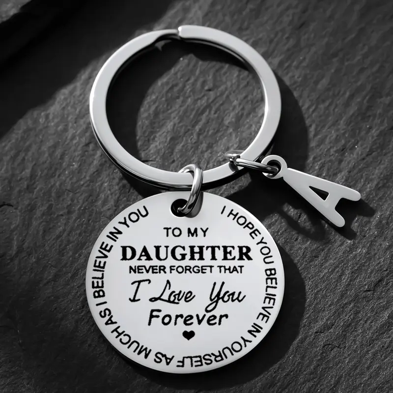 Tarnish-Resistant Stainless Steel Engraved Statement Keychain - Custom Initials, "Never Forget I Love You" - Inspirational Gift For Daughter From Mom-Dad - Ideal For Christmas, Birthday, Engraved Statement Keychains