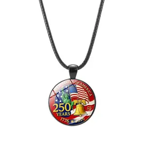 2026 Cross-Border Hot Item: American 250th Anniversary Commemorative Alloy Necklace with Liberty Bell and National Flag Motif Clavicle Chain Jewelry