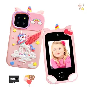 Unicorn Smart Phone Toy for Girls Age 3-9, Christmas Birthday Gift Mini Smartphone with 2.8" Touch Screen, Star, 18 Learning Games + Dual Camera Music Player, Includes 32GB SD Card (Purple & Pink)