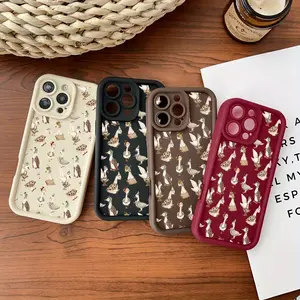 This adorable duck patchwork phone case features a drop-proof and non-slip TPU full-coverage lens protector, compatible with iPhone 17, 16, 15, 14, 13, 12, 11, XS, X series, and more. It makes a great gift for friends or family.