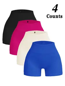 Women's High Waist Ribbed Butt Lifting Yoga Shorts, Slimming Effect, High Elasticity Waistband, Gym Workout, Outdoor Sports, Multiple Colors Available, Soft Stretch Shorts