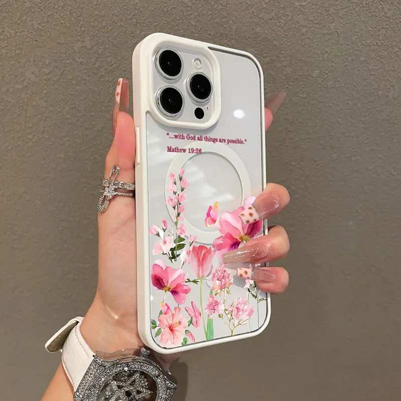 Magnetic Stylish Case for iPhone 17 16 E Pro Max 15 Plus 14 13 12 11 XS XR, Bible Verse with Flowers Aesthetic | Shockproof, Silicone, Lightweight, Girly, and Scratch Resistant Protection