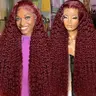 Hoyrhra 30in Curly Lace Front Human Hair Wig, 13x6 Deep Wave Affordable Wig with Pre-Plucked 99J Burgundy HD Transparent Lace & Baby Hair (Only $136.99), Human Hair Wigs