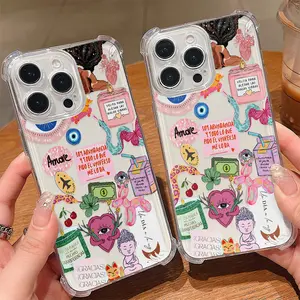 Y2K Aesthetic Kitty & Floral Pattern Phone Case Suitable for iPhone 17 16e 16 15 14 13 12 11 Mini Pro Max Air X XR XSMAX 8 7 Plus Anti Fall Protection Transparent Soft Back Cover