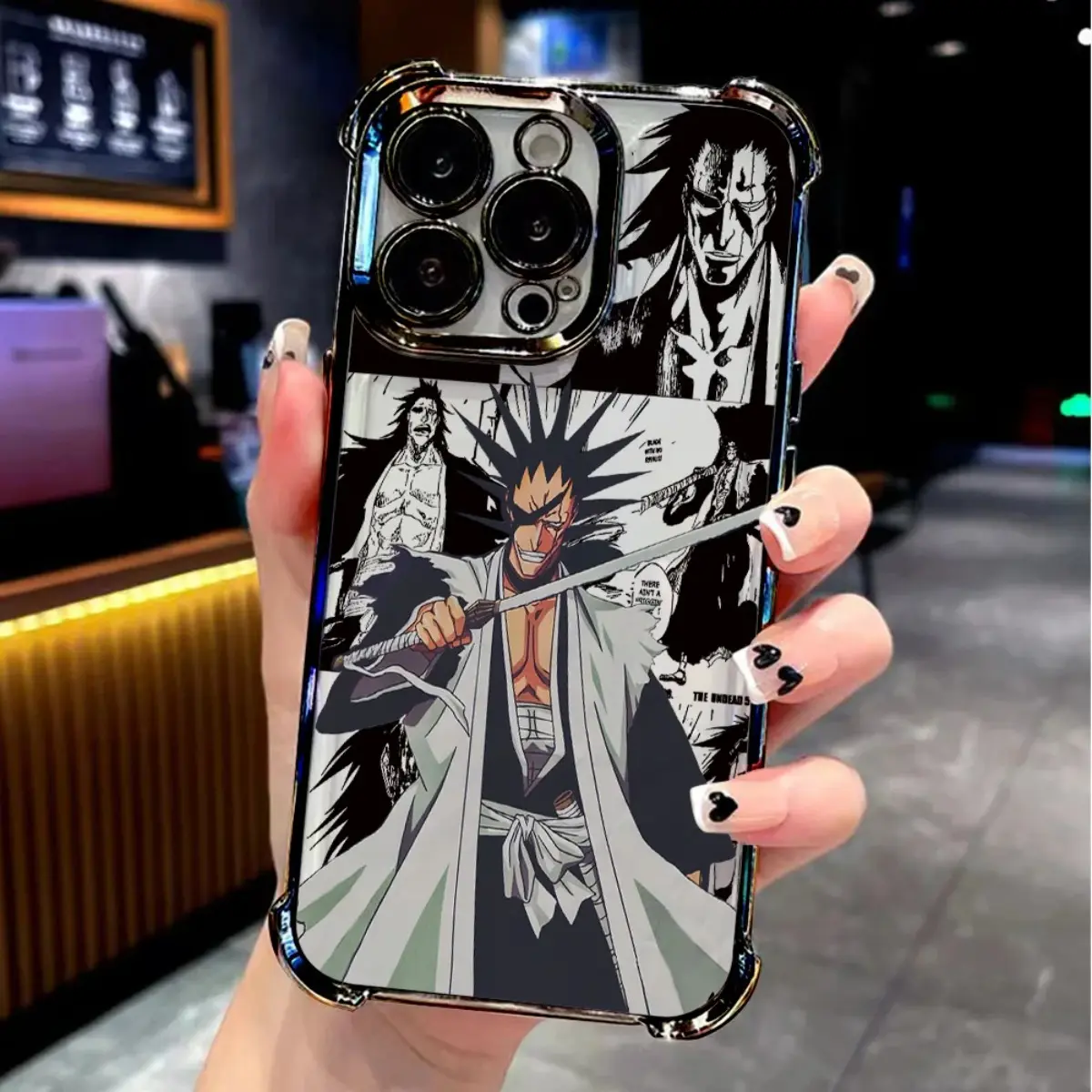Luxury Bleach Anime Plated Personalized Phone Case for iPhone 17 Air,16,15,14,13,12,11 Pro Max Plus - Handheld Animal-Themed Anti-Fall Protection Casing with Impact Resistance, Mobile Phone Accessory