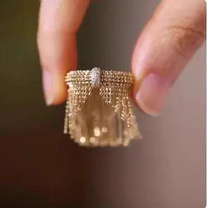 Italian High Jewelry Replica 14k Gold Filled Mesh Tassel Cocktail Rings For Women Elegant Statement Party Finger Band Accessory