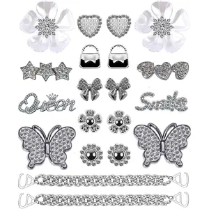 Bling Shoe Charms Designer Bling Chain Shoes Accessories for Women Girls Jewelry Cute Shoe Decoration Charms Butterfly Flower for Birthday Gifts Party Favors